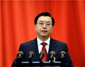 全国人大常委会委员长张德江作全国人民代表大会常务委员会工作报告。3月8日，十二届全国人大三次会议在北京人民大会堂举行第二次全体会议。