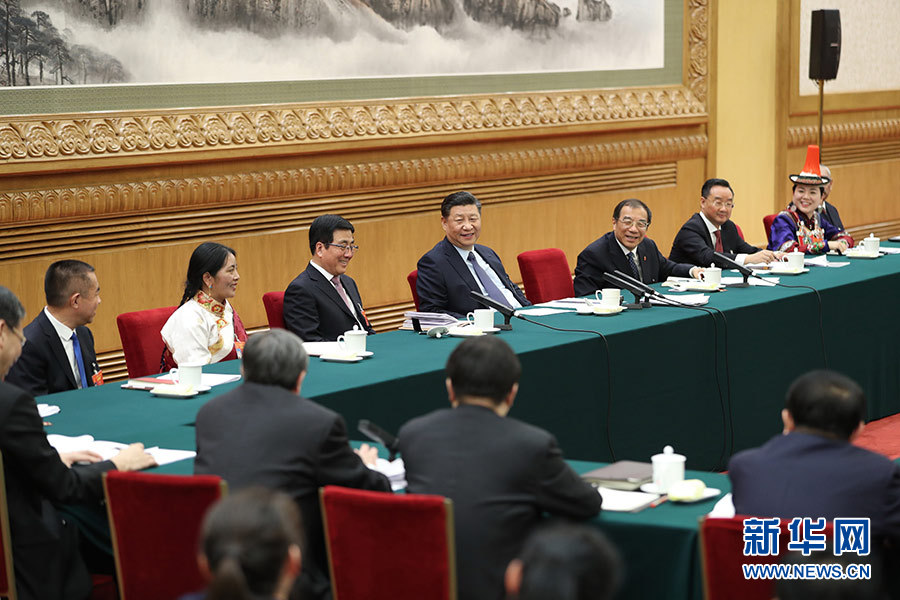 　3月7日，中共中央总书记、国家主席、中央军委主席习近平参加十三届全国人大二次会议甘肃代表团的审议。 新华社记者 谢环驰 摄