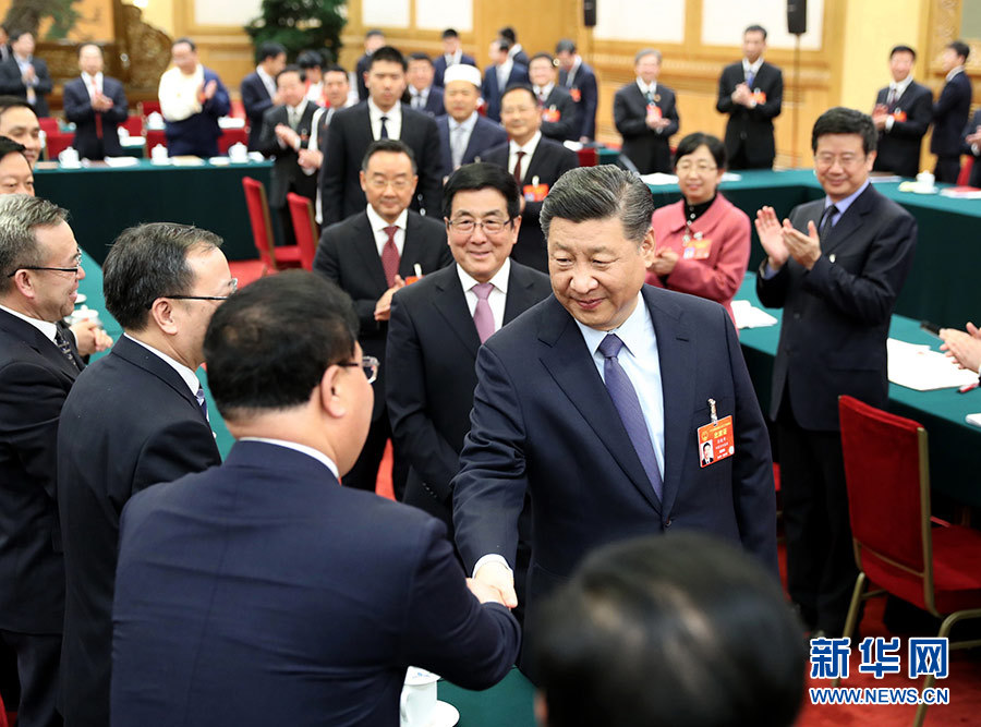 　3月7日，中共中央总书记、国家主席、中央军委主席习近平参加十三届全国人大二次会议甘肃代表团的审议。 新华社记者 谢环驰 摄