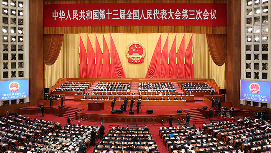 十三届全国人大三次会议举行第二次全体会议。新华社记者 刘卫兵 摄