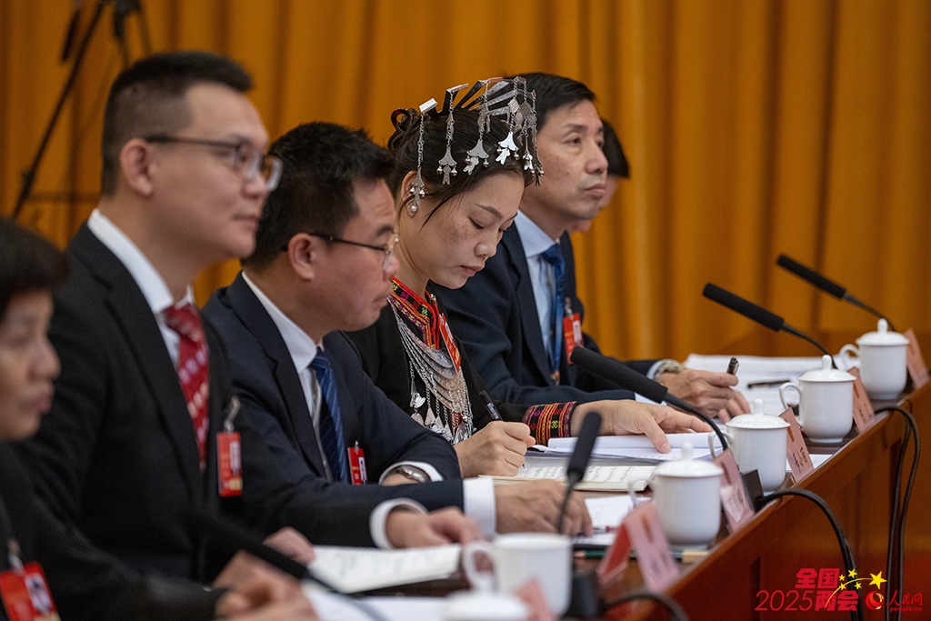 3月7日下午，十四屆全國人大三次會議海南代表團舉行開放團組會議。人民網記者 翁奇羽攝