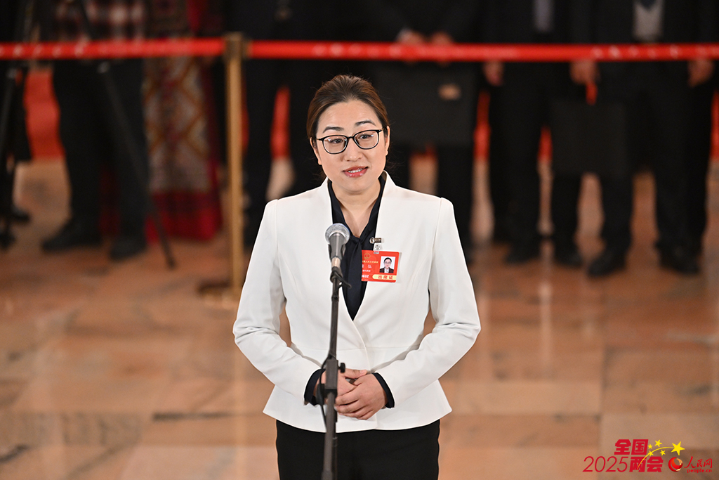 全国人大代表盛弘接受媒体采访。人民网记者 翁奇羽摄