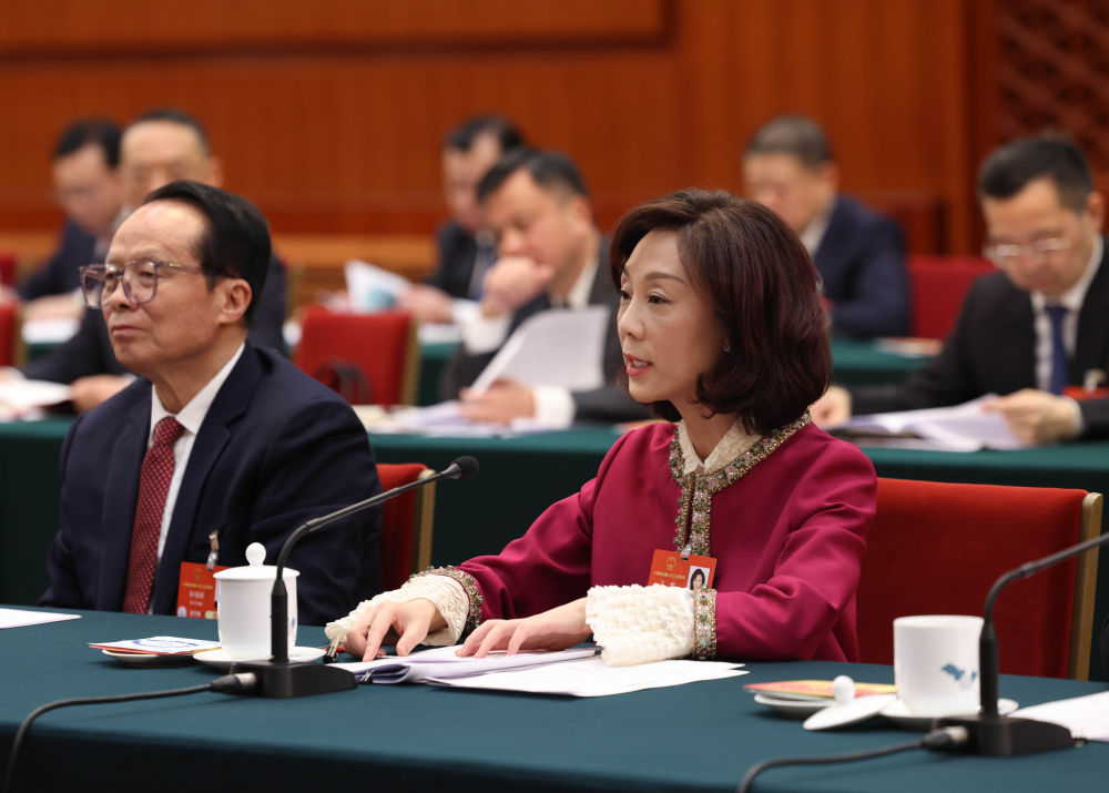 2025年3月5日，全國人大代表王麒在四川代表團全體會議上發言。新華社記者 劉衛兵 攝
